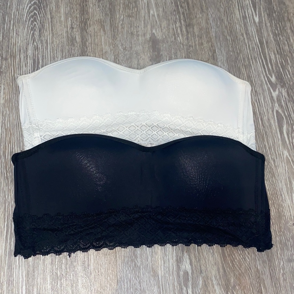 Black and white strapless bra